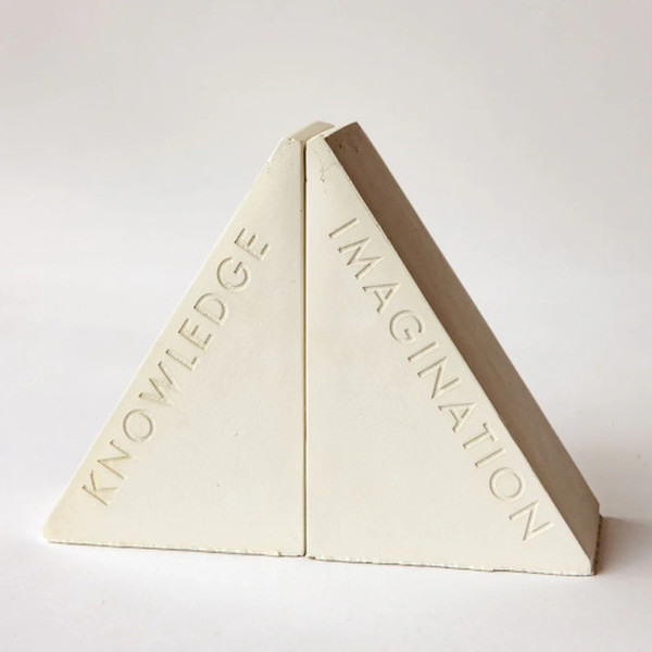 Knowledge + Imagination Bookends Crafted from solid cement library